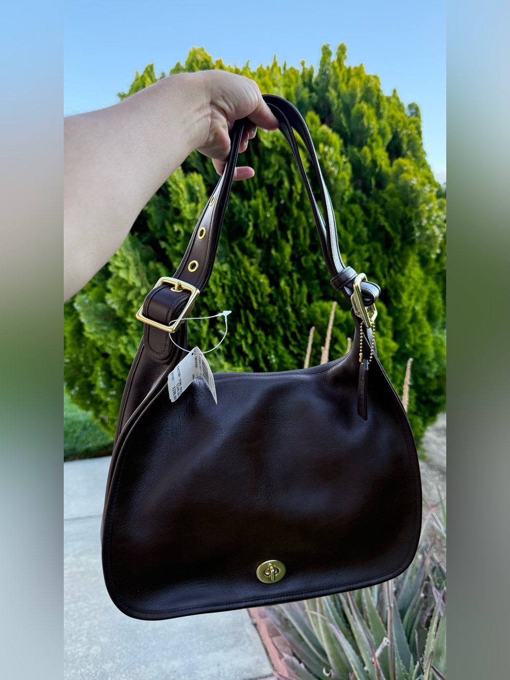 Coach Dark Brown Leather Shoulder Bag with Gold Hardware